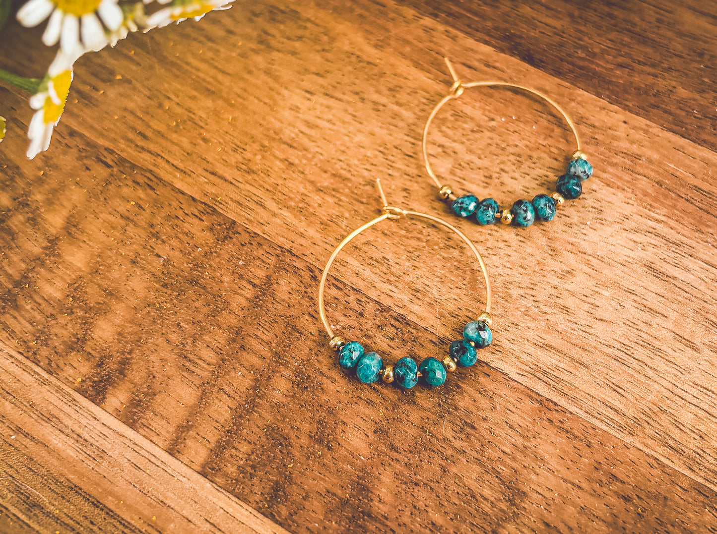 Beautiful Turquoise Stone Hoop Earrings