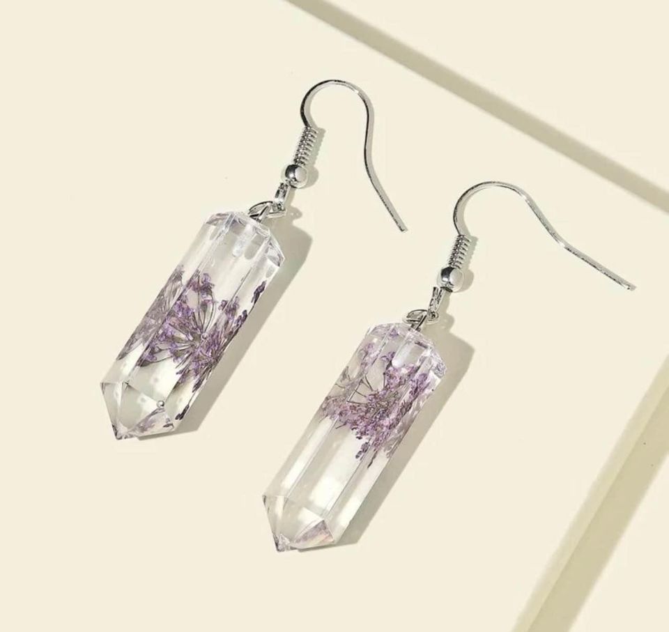 Beautiful Clear Resin Crystal Shaped Flower Earrings