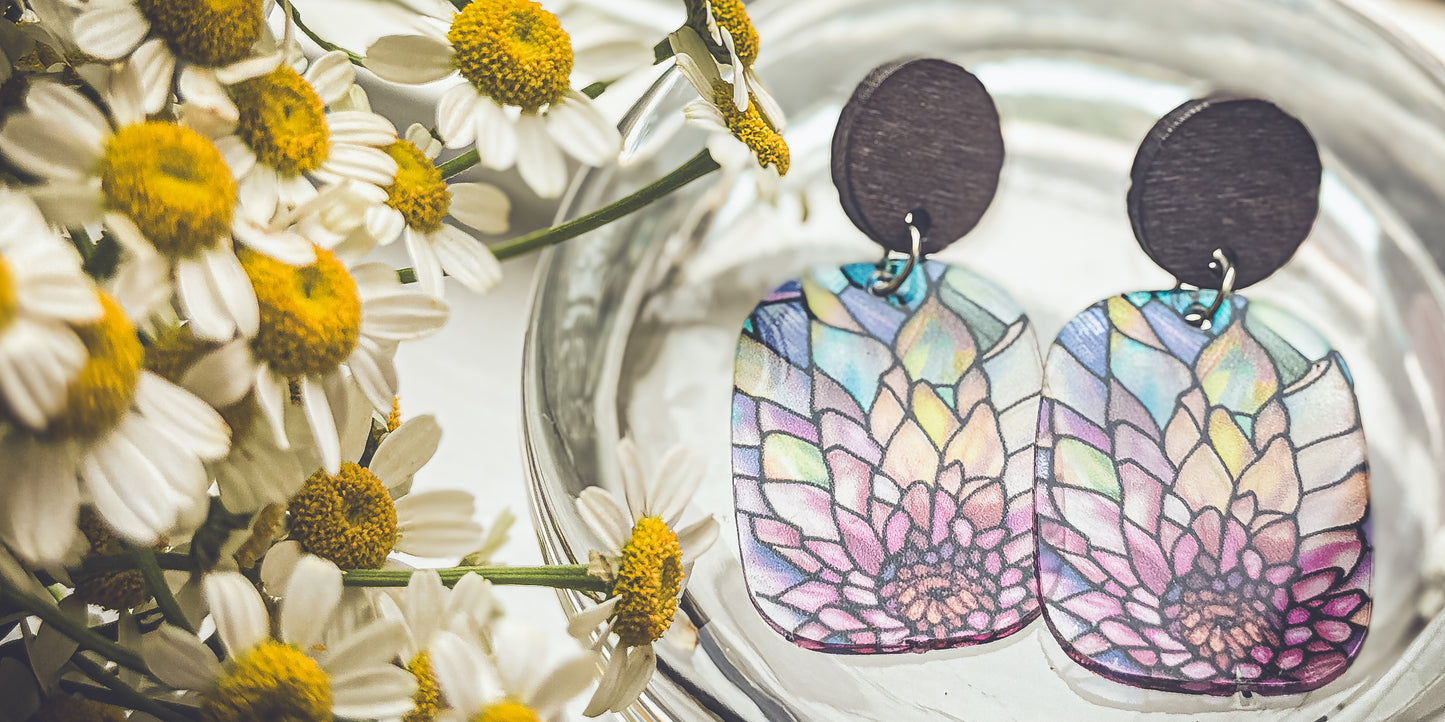Beautiful Wood and Stained Glass Effect Earrings