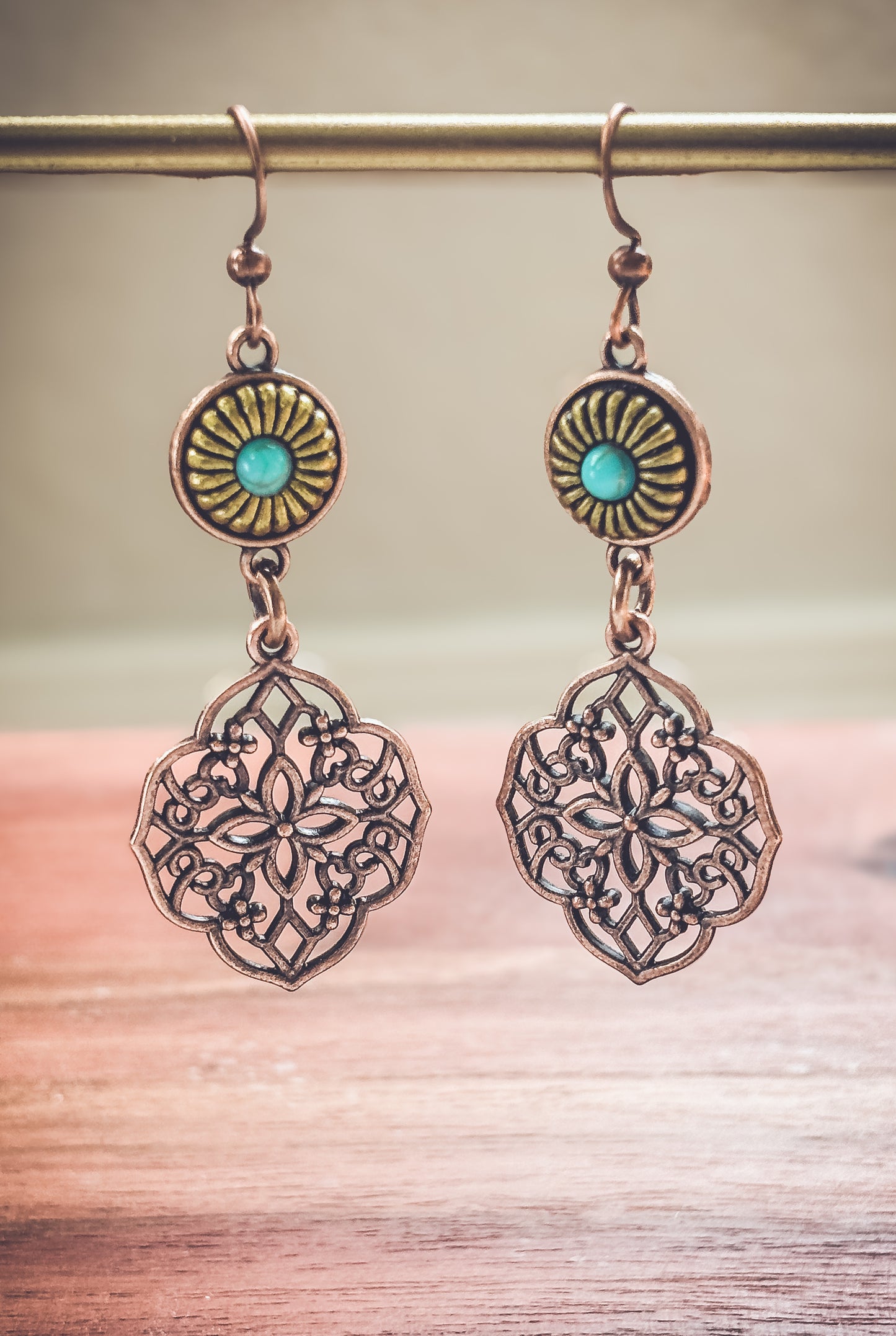 Beautiful Bronze and Turquoise Boho Drop Earrings