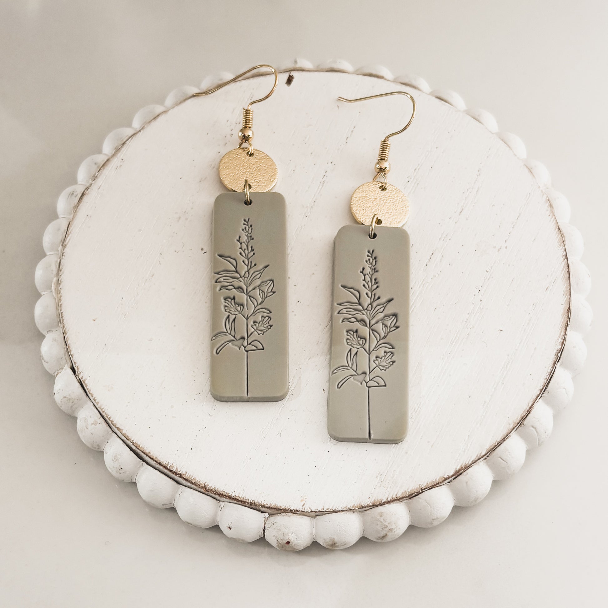 Beautiful Gray and Gold Floral Earrings