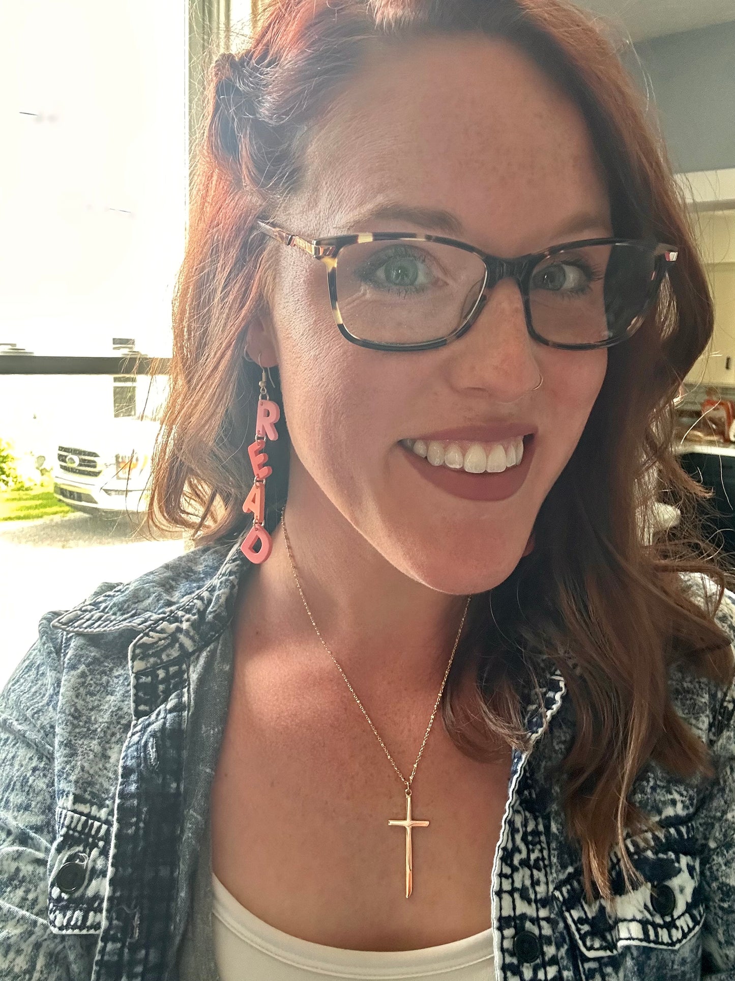 Adorable Pink R-E-A-D Earrings