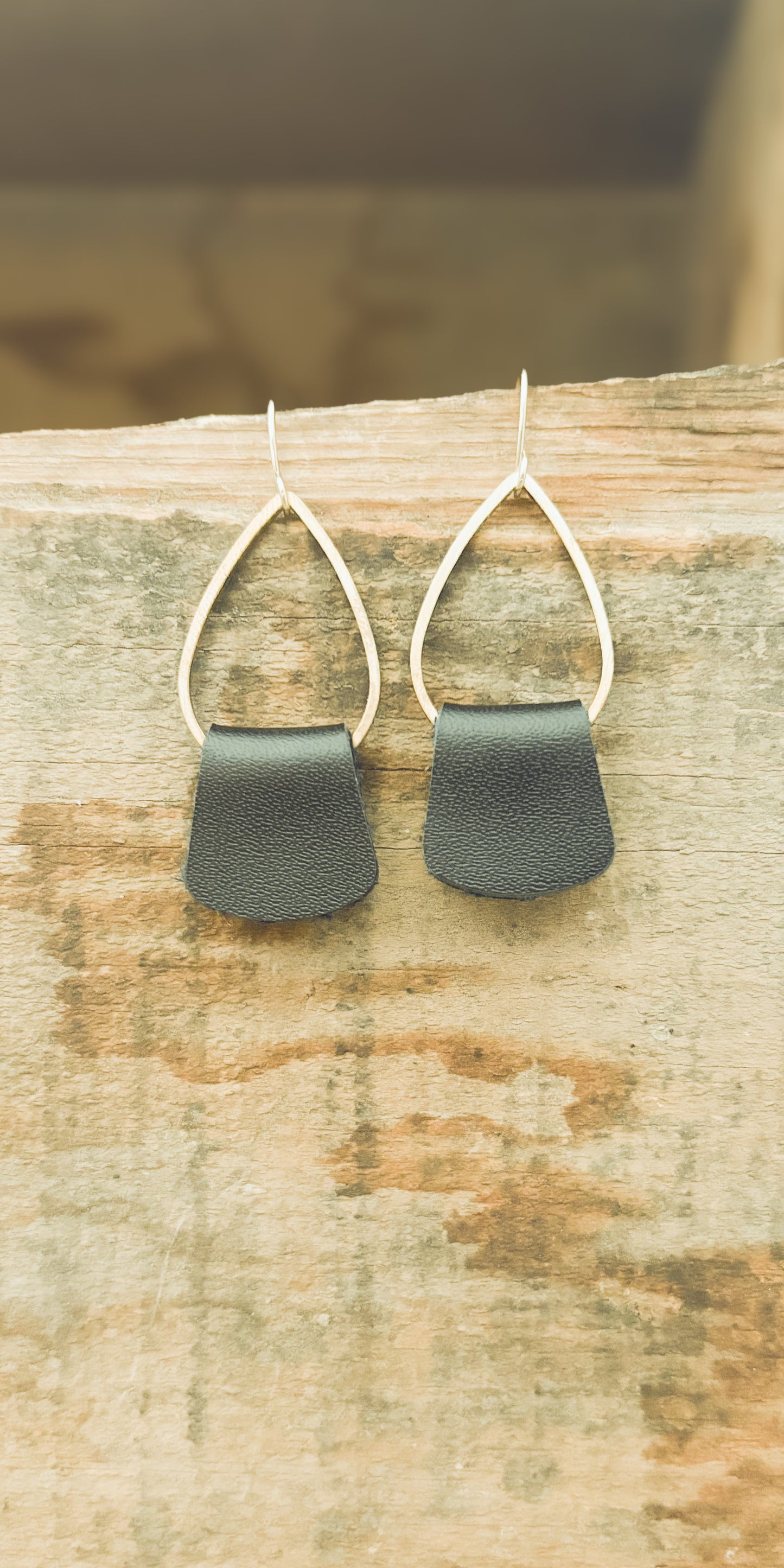 Dainty Boho Black Leather Drop Earrings