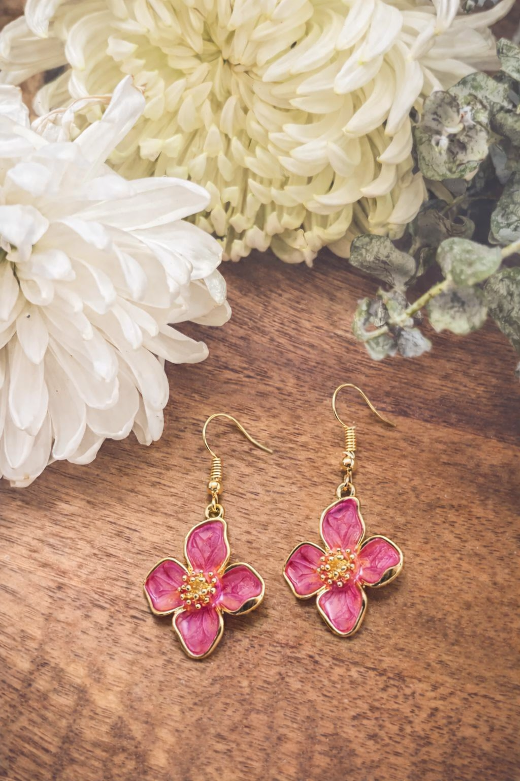 Beautiful Pink Flower Drop Earrings