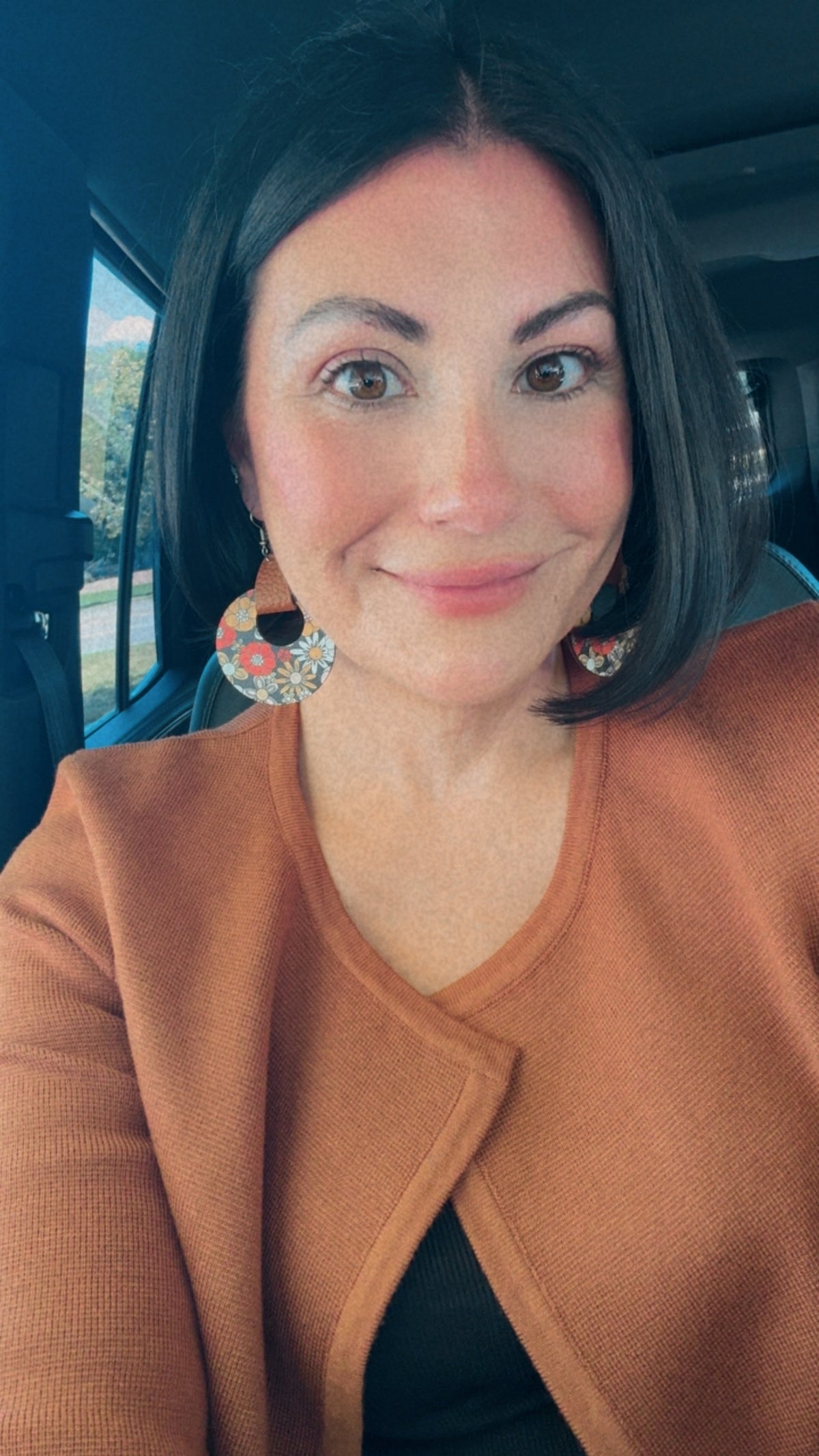 Beautiful Retro Wood and Leather Circle Hoop Earrings