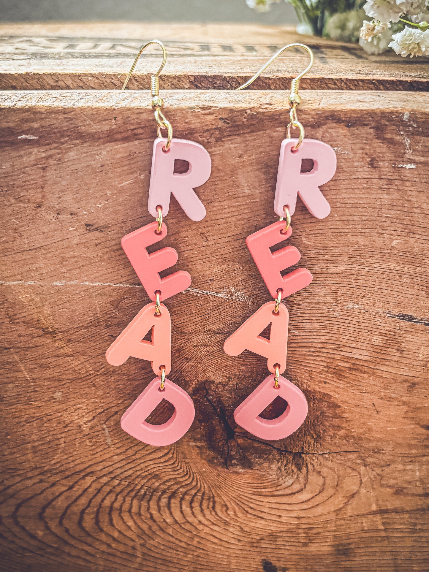 Adorable Pink R-E-A-D Earrings