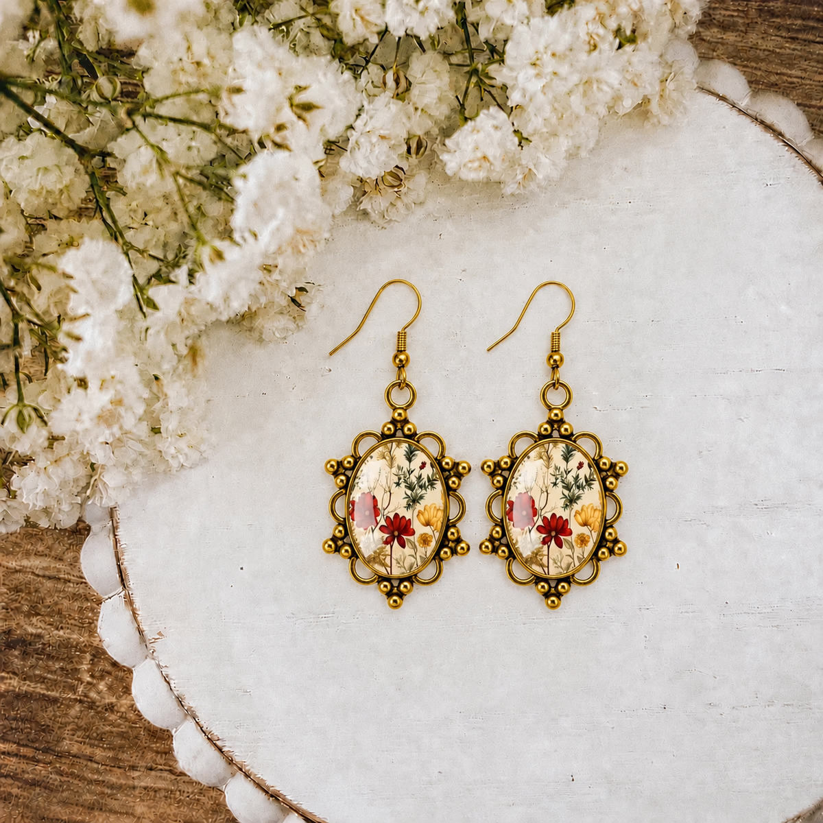 Cottage Garden Floral Dangle Earrings
