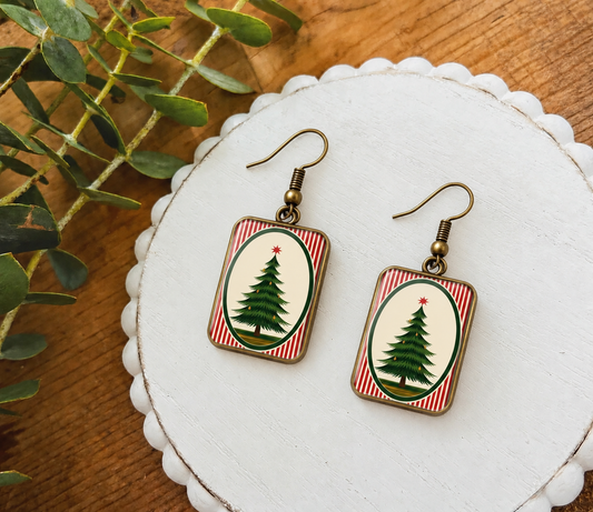 Vintage Christmas Tree Drop Earrings