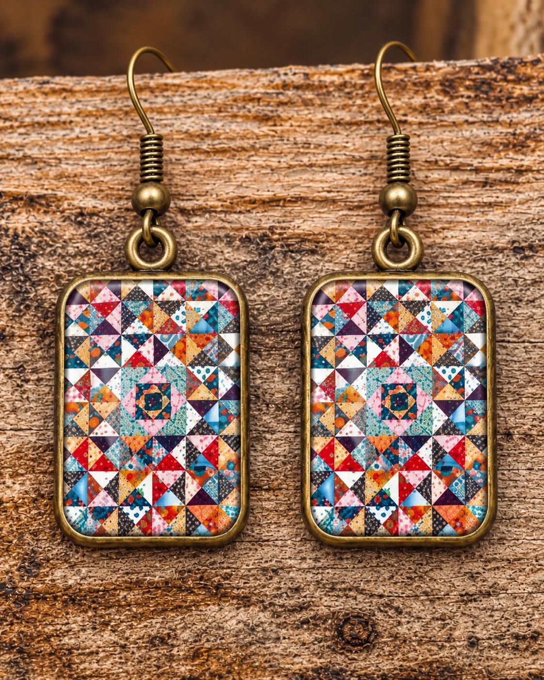 Vintage Patchwork Quilt Drop Earrings