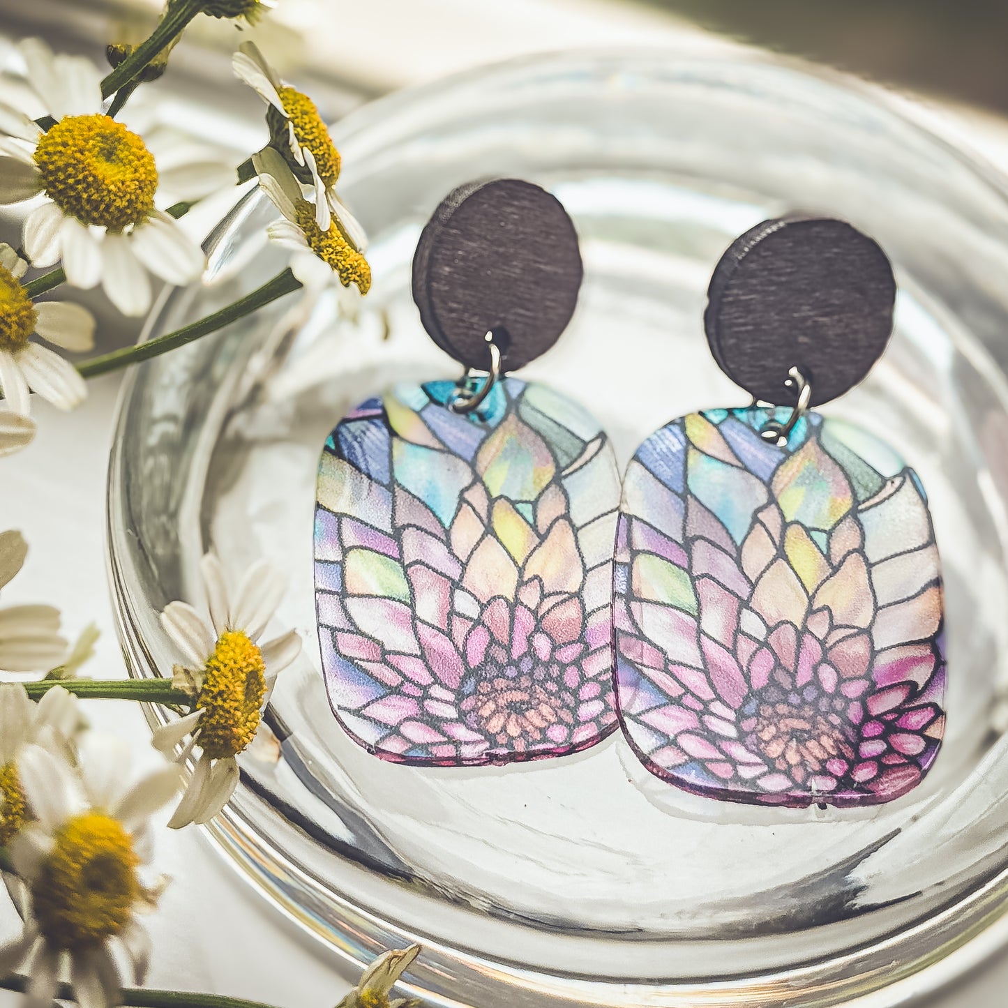Beautiful Wood and Stained Glass Effect Earrings