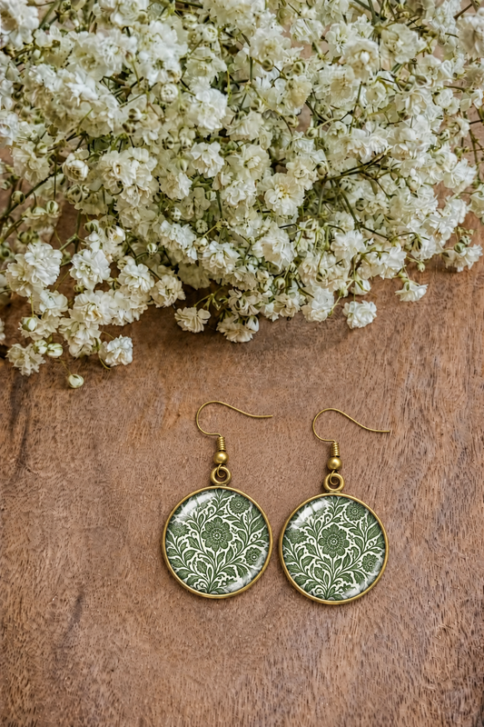Vintage Green Botanical Drop Earrings