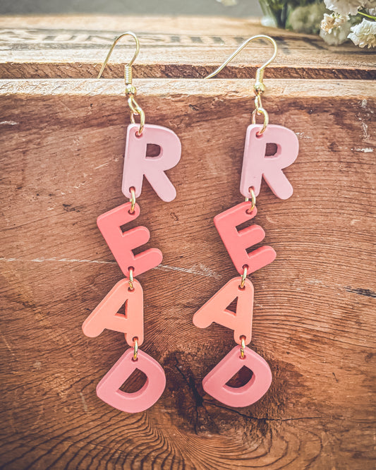 Adorable Pink R-E-A-D Earrings