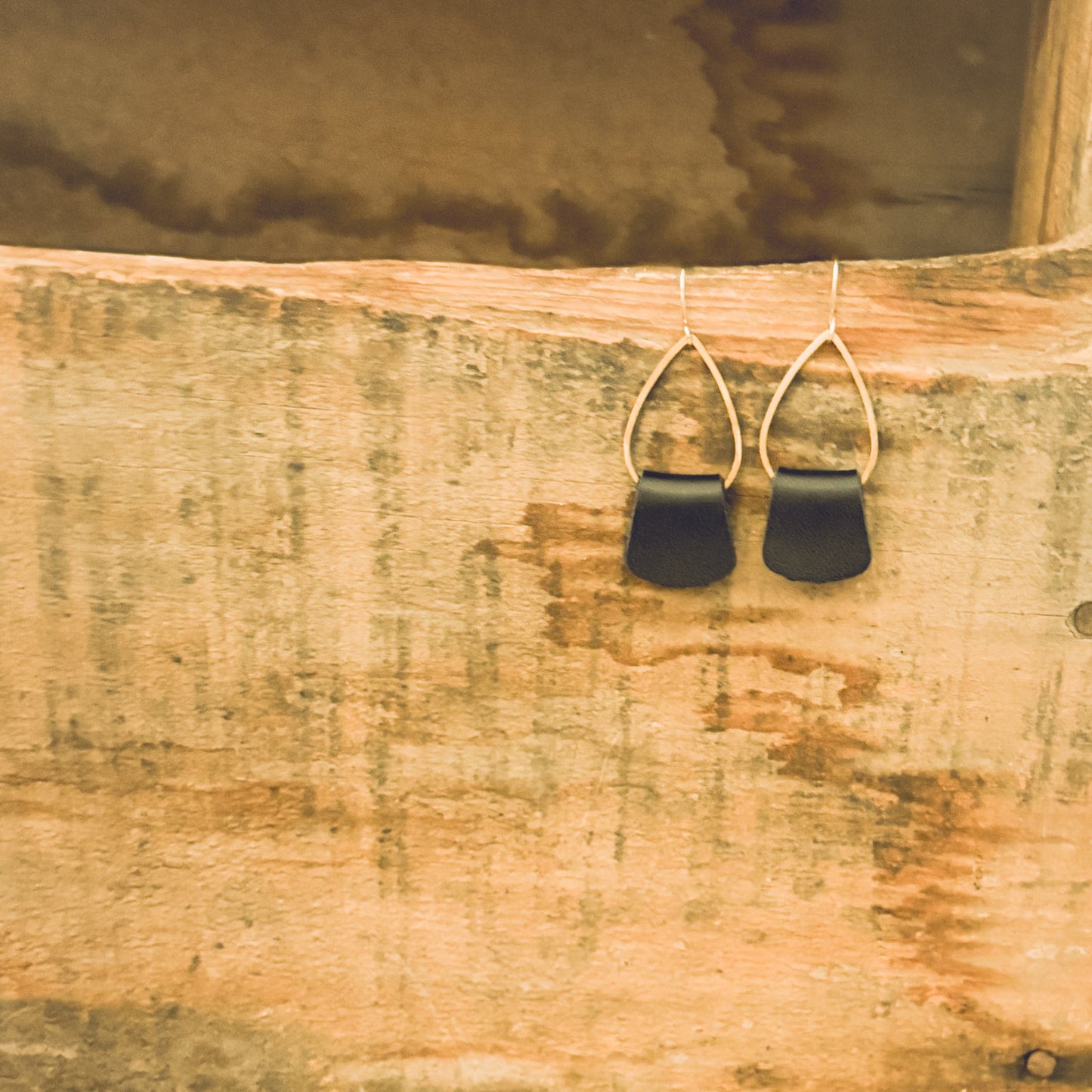 Dainty Boho Black Leather Drop Earrings