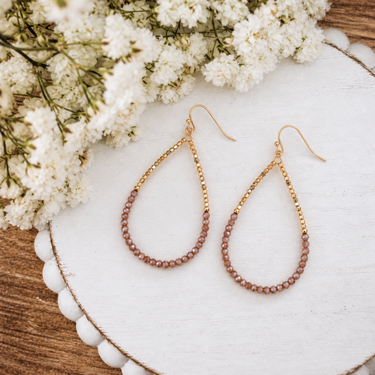 Dusty Rose Beaded Teardrop Earrings