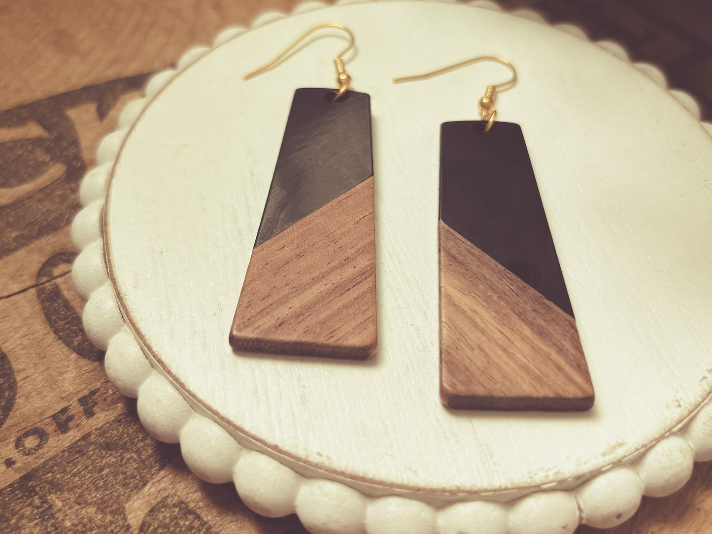 Beautiful Black Resin and Wood Earrings