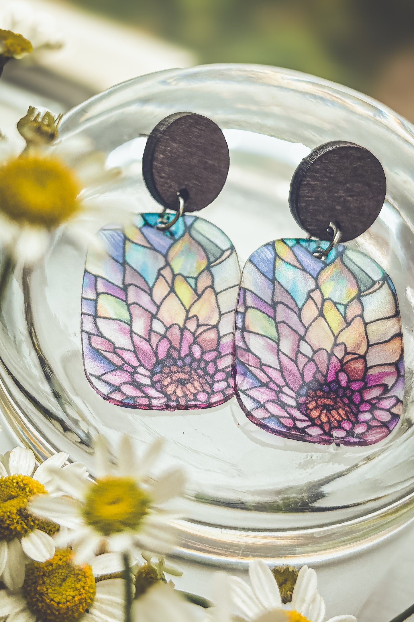 Beautiful Wood and Stained Glass Effect Earrings