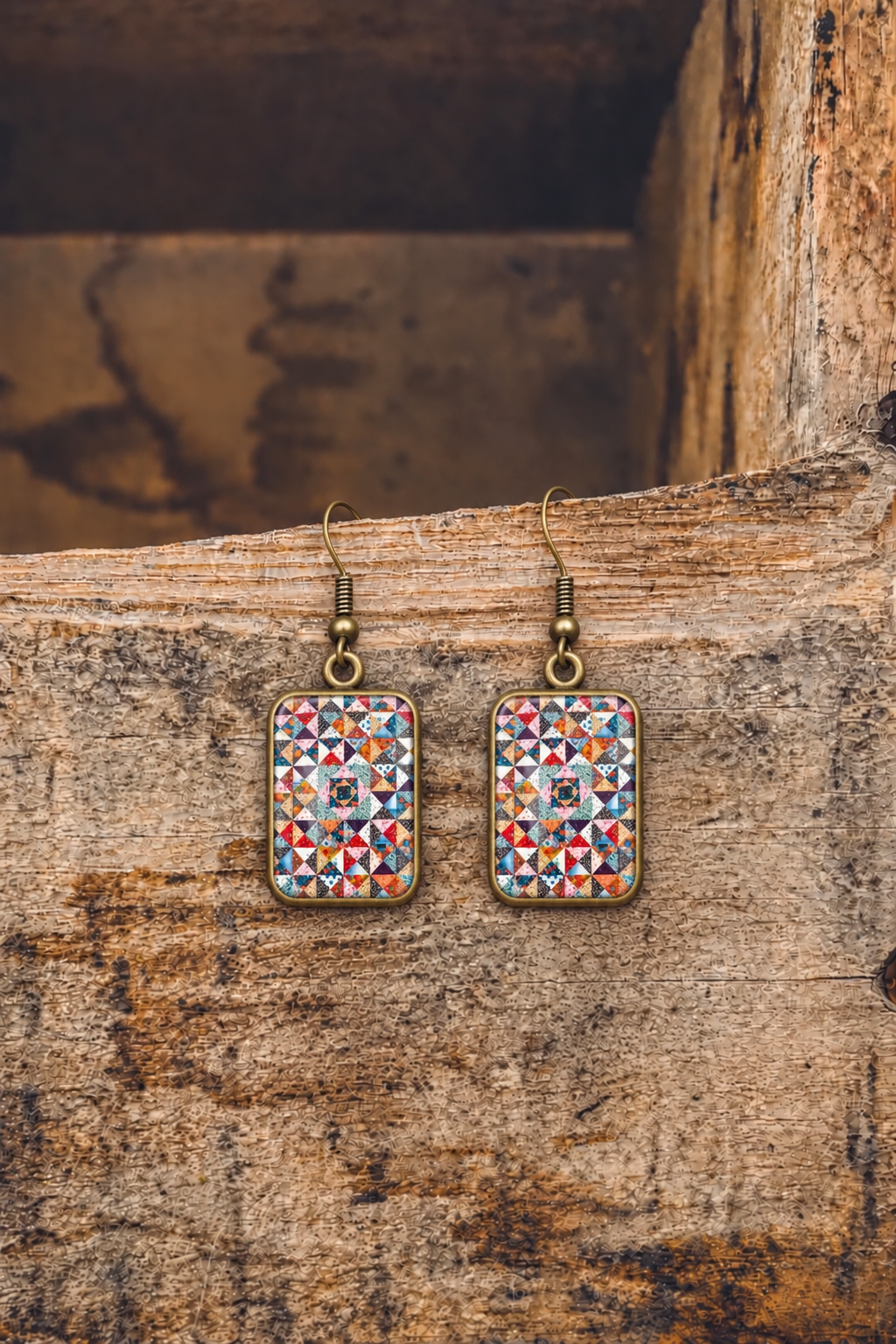 Vintage Patchwork Quilt Drop Earrings