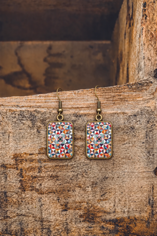 Vintage Patchwork Quilt Drop Earrings