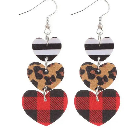 Beautiful Faux Leather Heart Trio Earrings