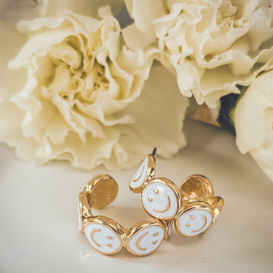Adorable Smiley Face Hoop Earrings-White