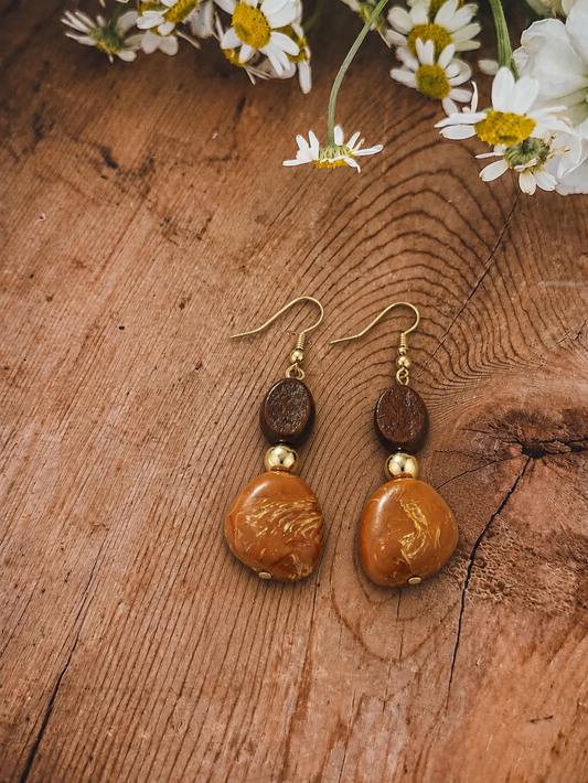 Golden Amber Boho Dangle Earrings