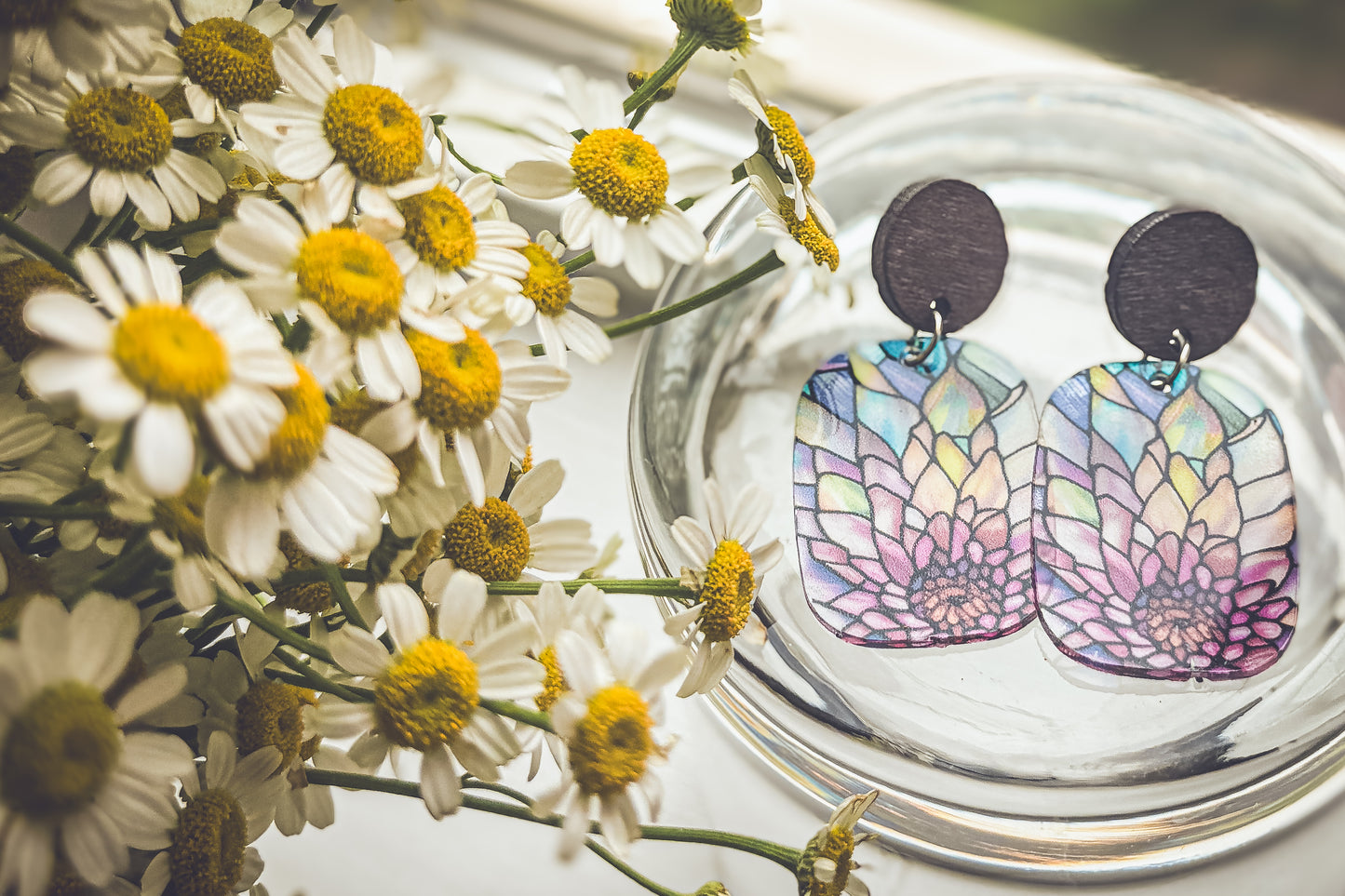 Beautiful Wood and Stained Glass Effect Earrings