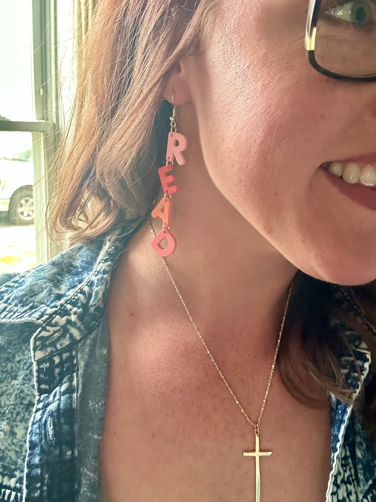 Adorable Pink R-E-A-D Earrings