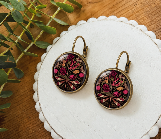 Antique Floral Glass Drop Earrings