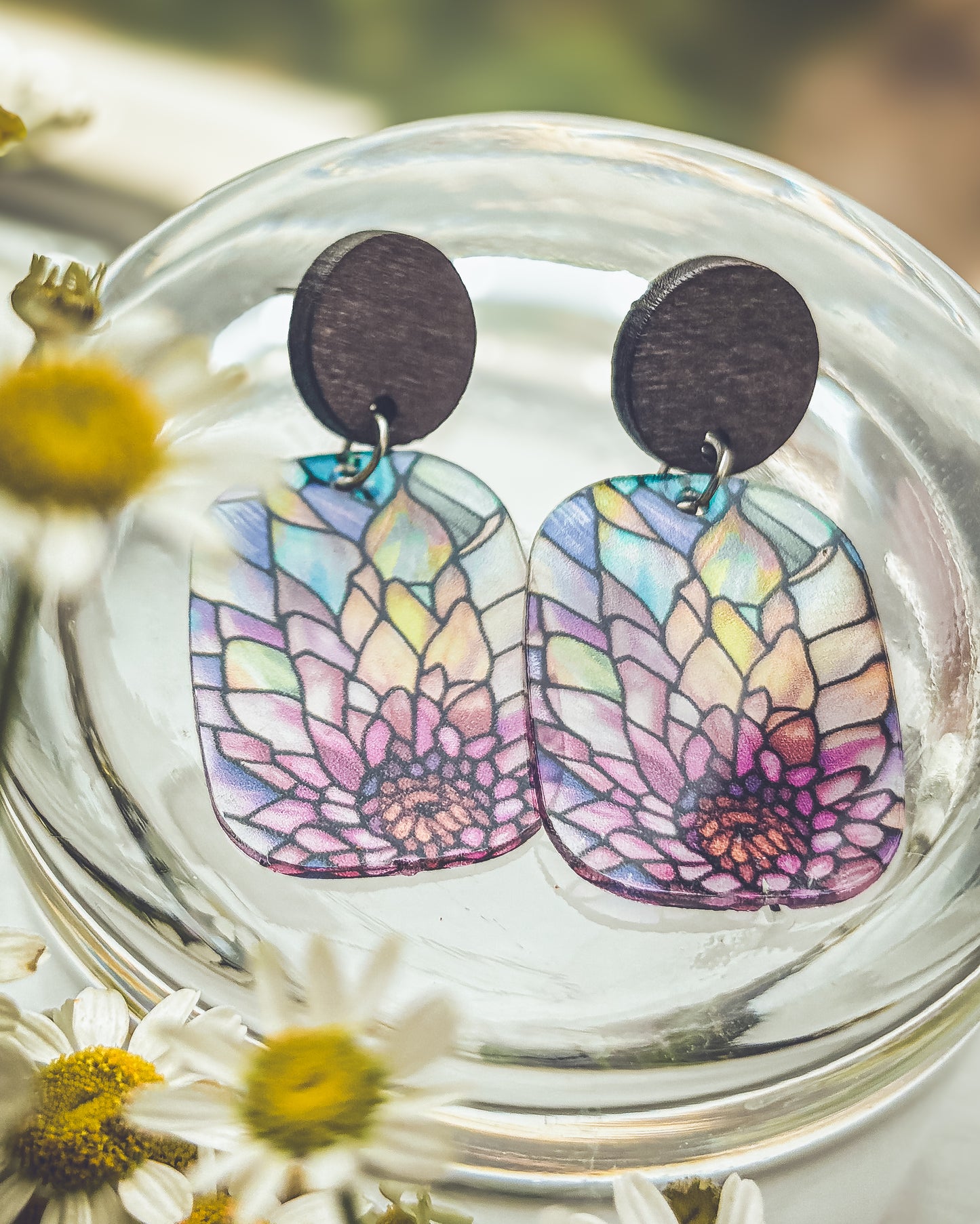 Beautiful Wood and Stained Glass Effect Earrings