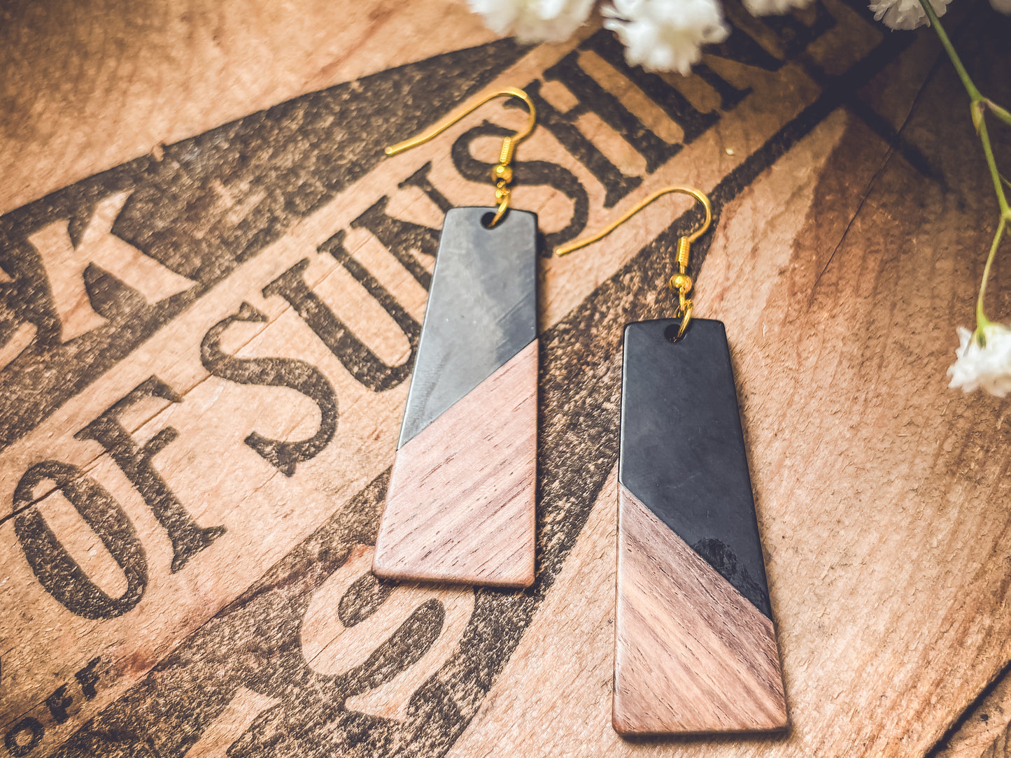 Beautiful Black Resin and Wood Earrings