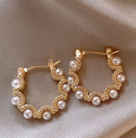 Beautiful Gold Pearl Hoops
