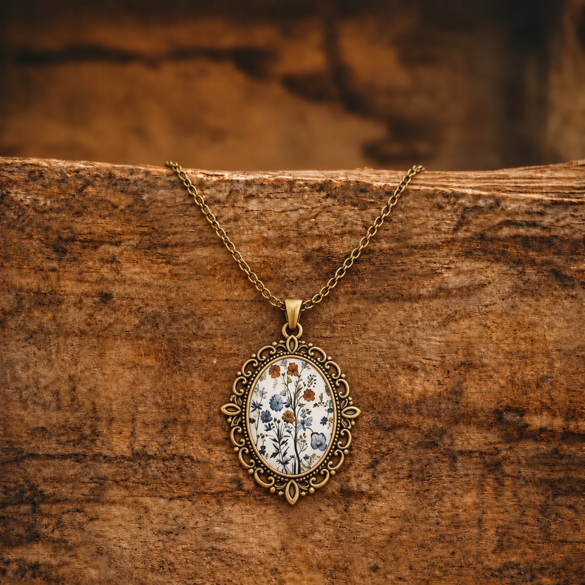 Vintage Blue Wildflower Cameo Necklace