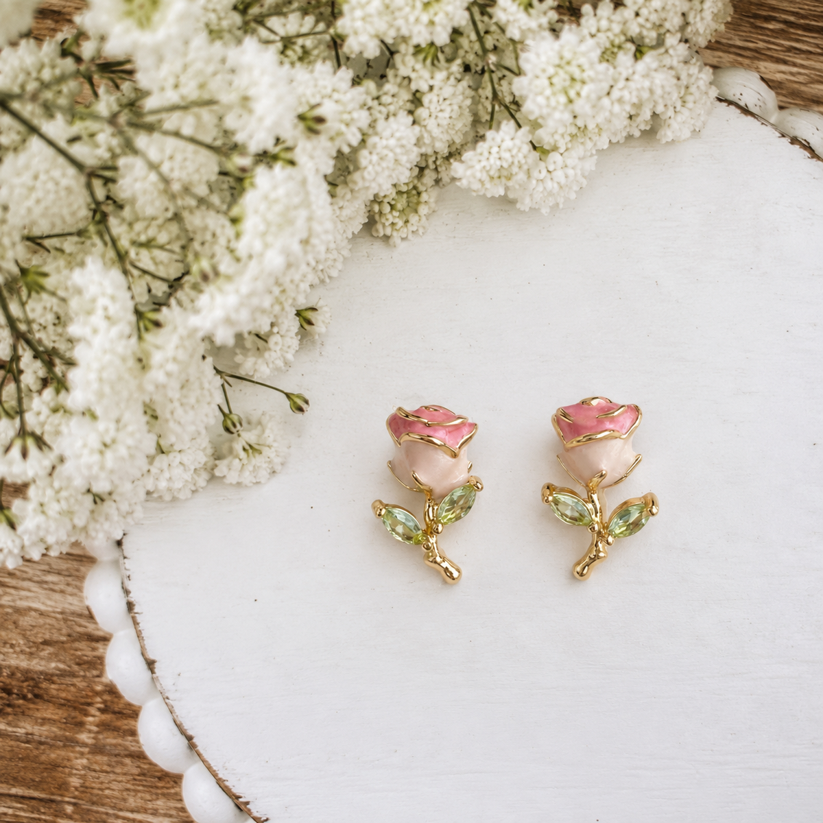 Pink Rose Stud Earrings
