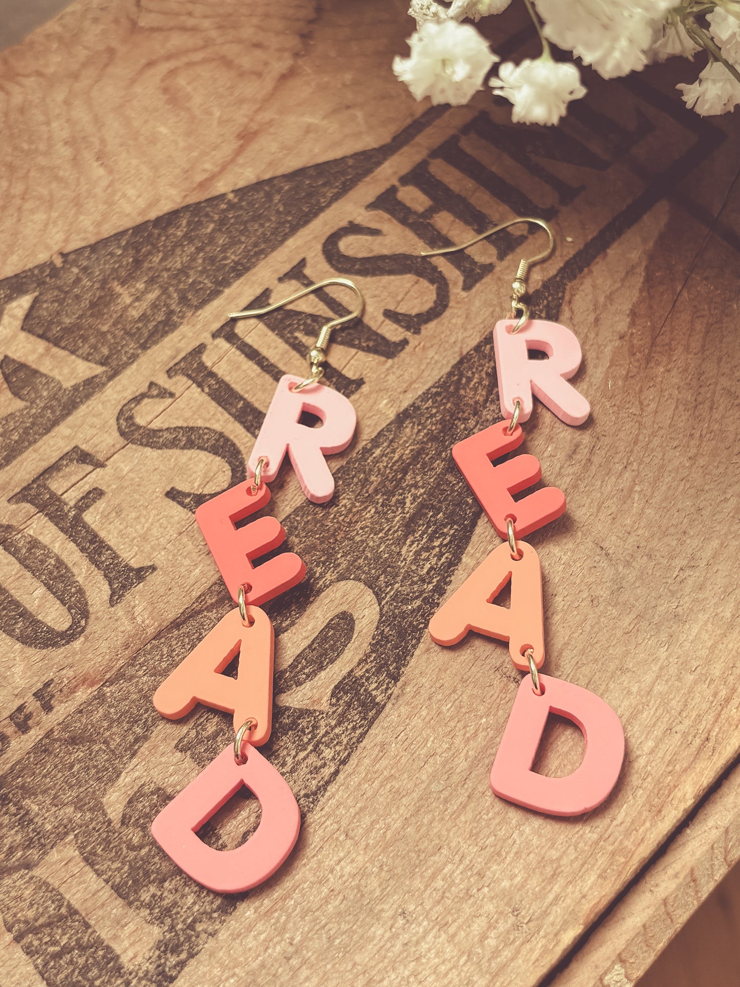 Adorable Pink R-E-A-D Earrings