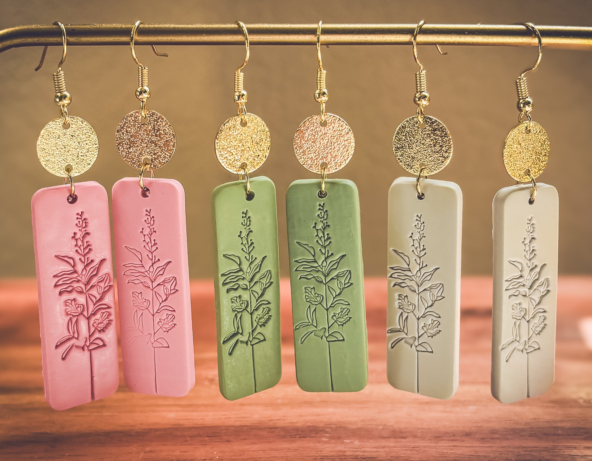 Beautiful Gold and Green Floral Earrings