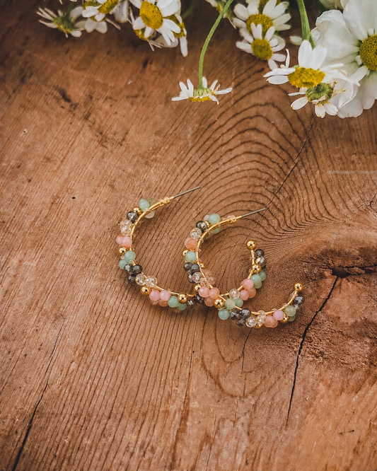 Pastel Garden Beaded Hoop Earrings