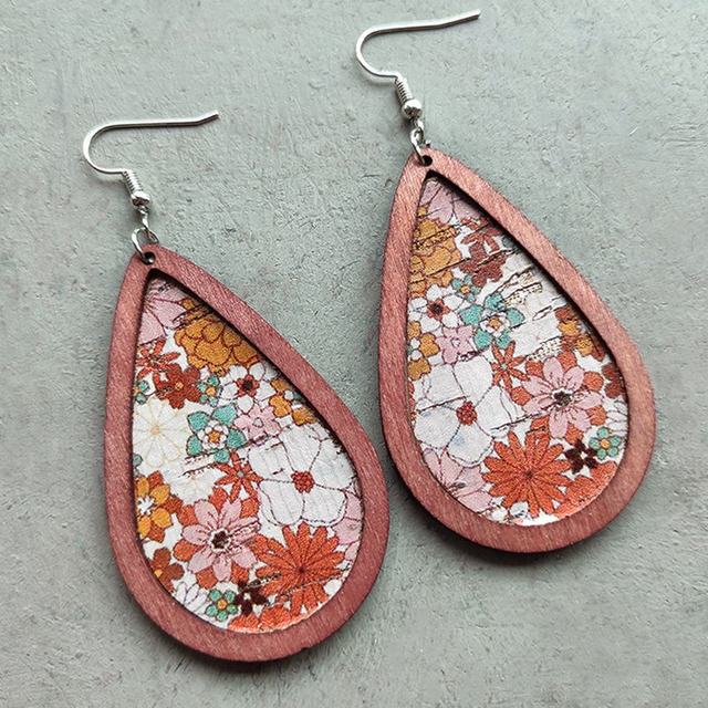 Beautiful Floral Wood Drop Earrings