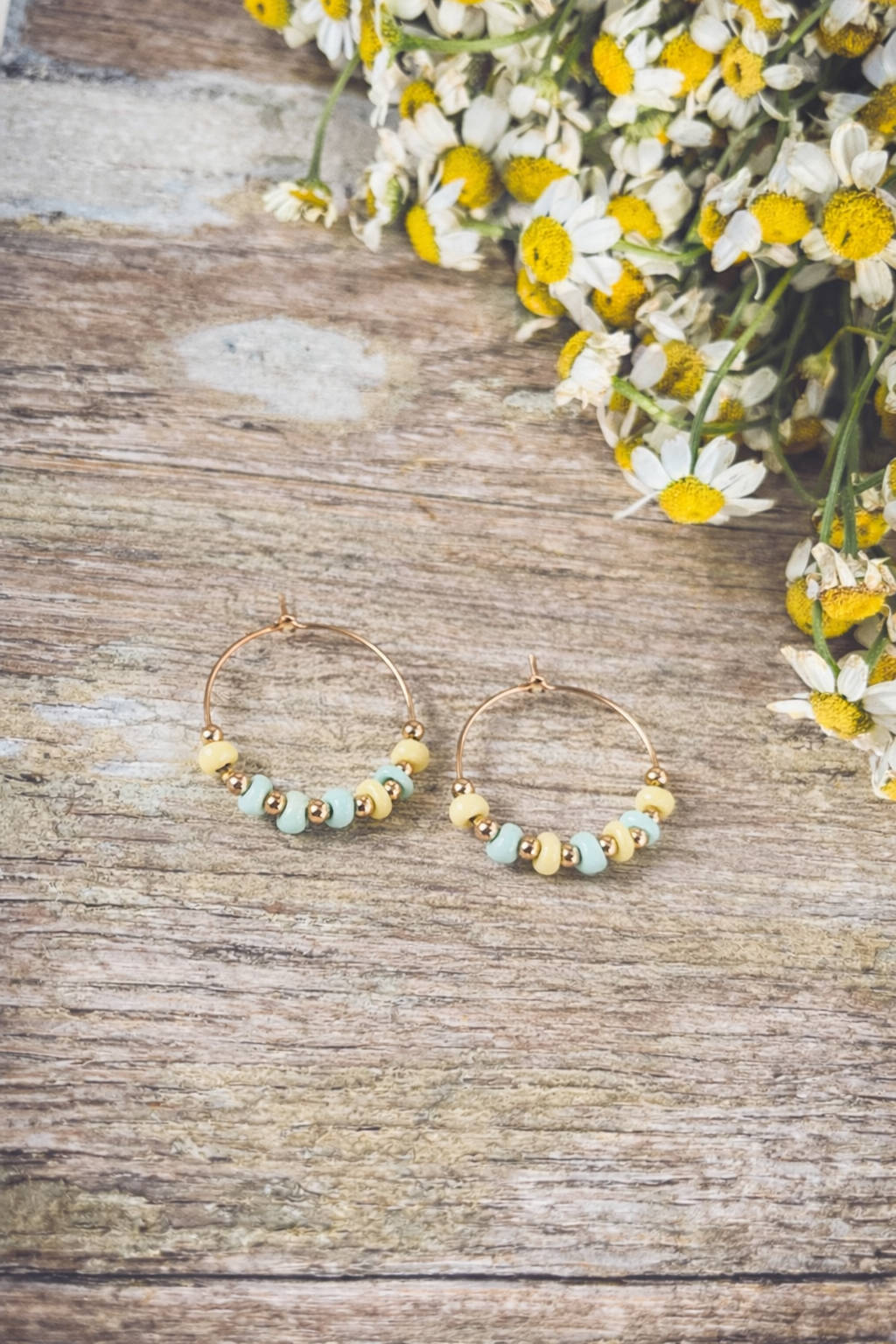 Beautiful Bright Beaded Hoop Earrings