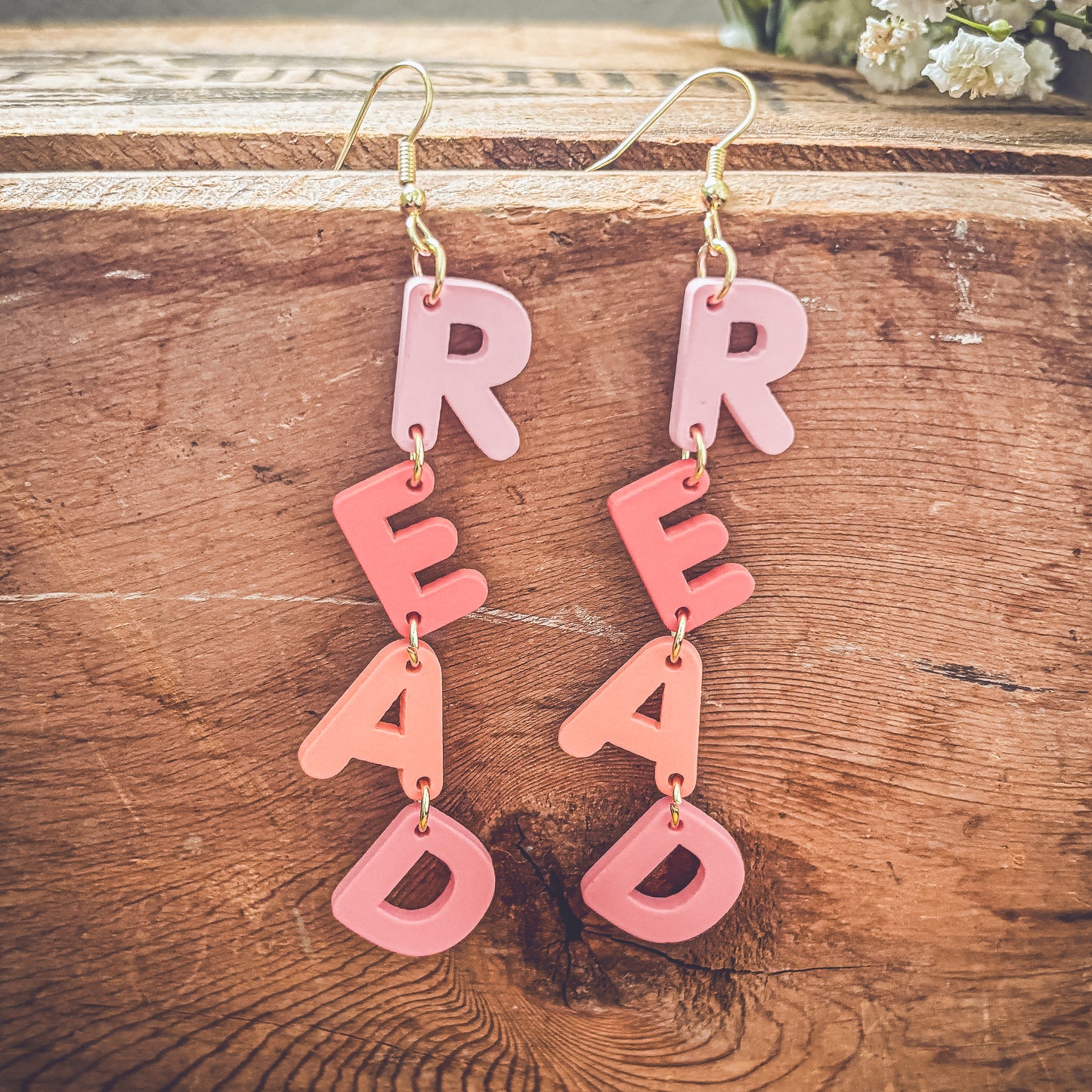 Adorable Pink R-E-A-D Earrings