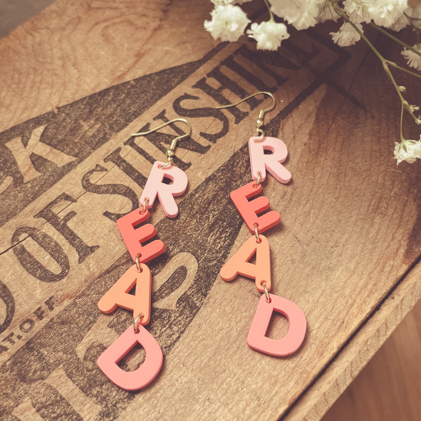Adorable Pink R-E-A-D Earrings
