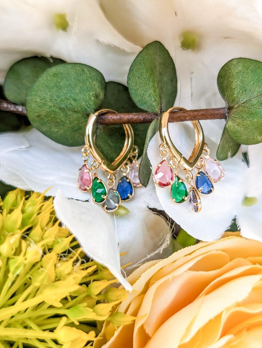 Beautiful Colorful Gold Drop Earrings