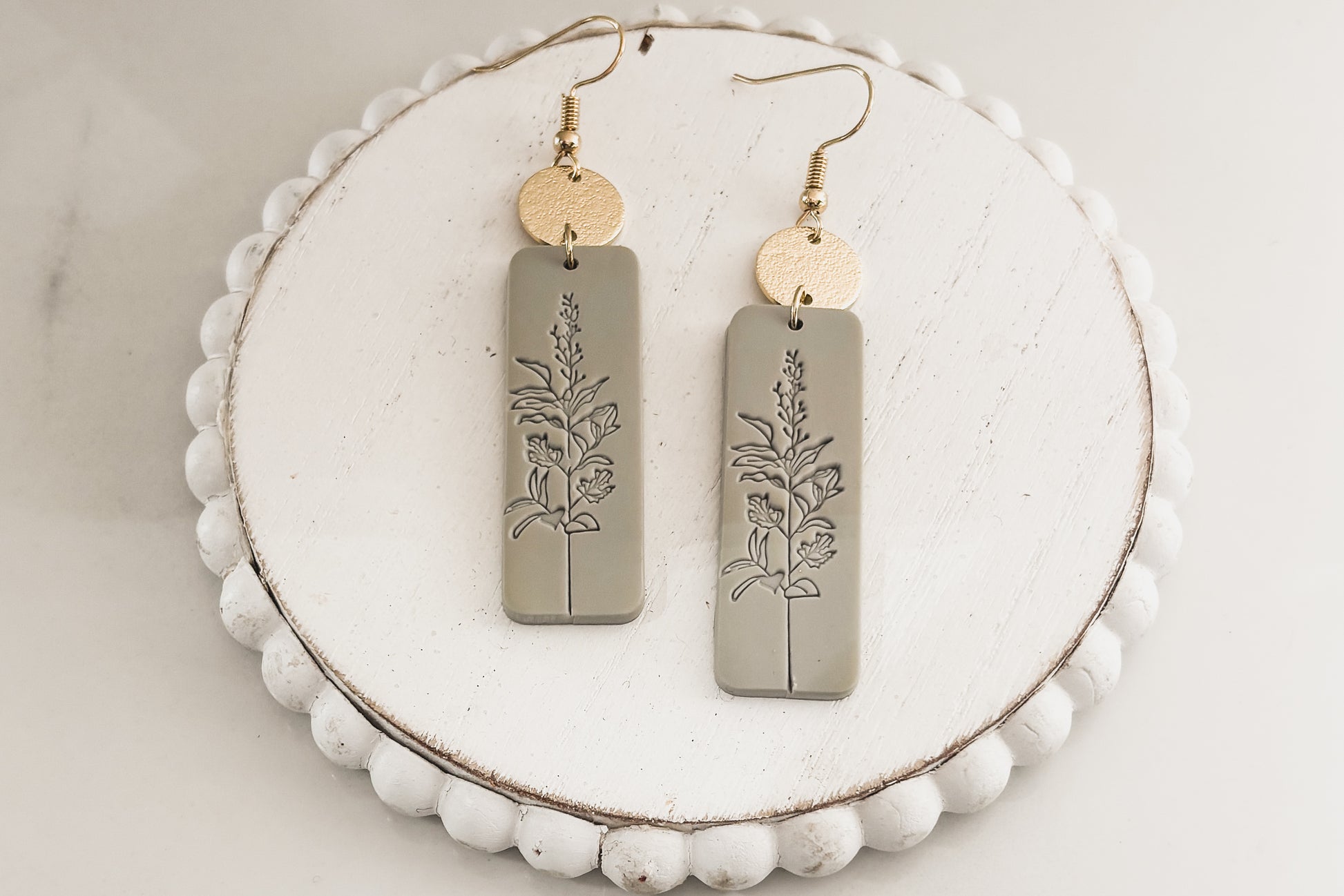 Beautiful Gray and Gold Floral Earrings