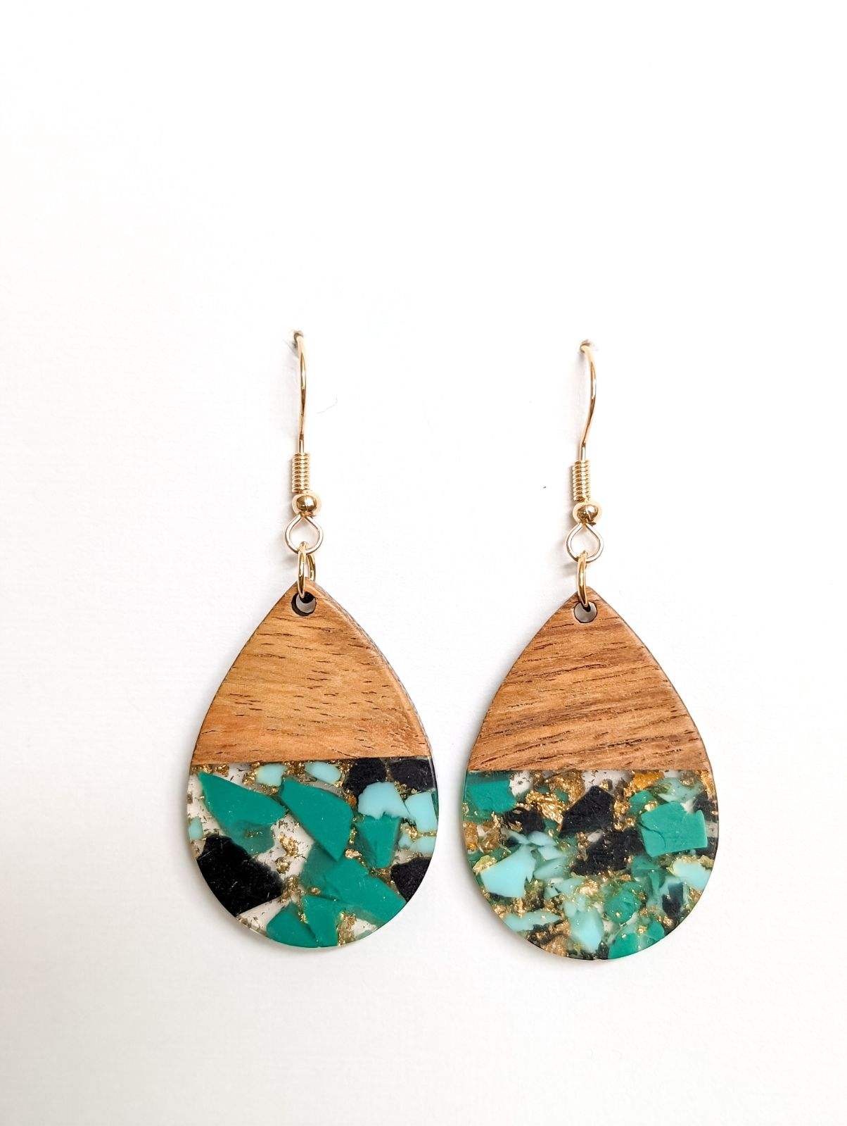 Beautiful Wood and Resin Mint and Black Earrings