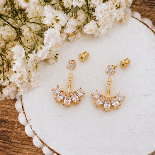 Gold Petal Crystal Jacket Earrings