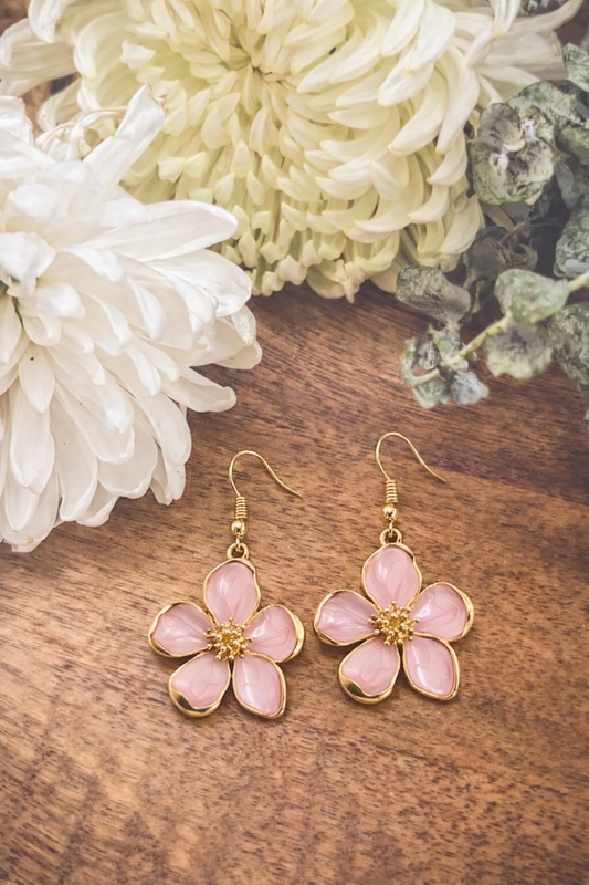 Beautiful Pink Flower Drop Earrings