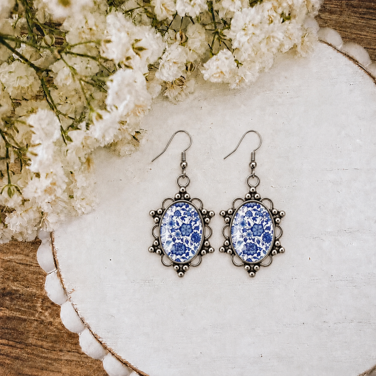 Blue Willow Vintage Floral Earrings