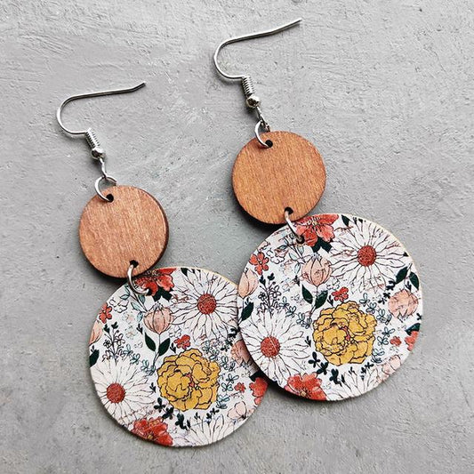Beautiful Floral Wood and Cork Earrings