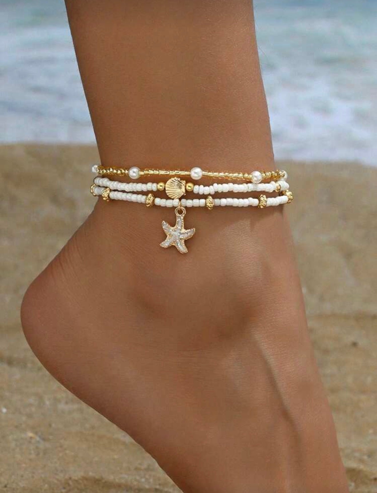 Beautiful 3 Piece Beaded Anklet Set