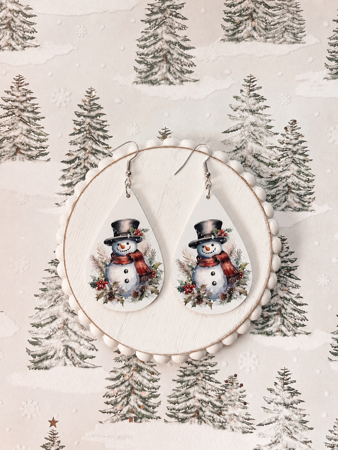 Cozy Snowman Christmas Teardrop Earrings