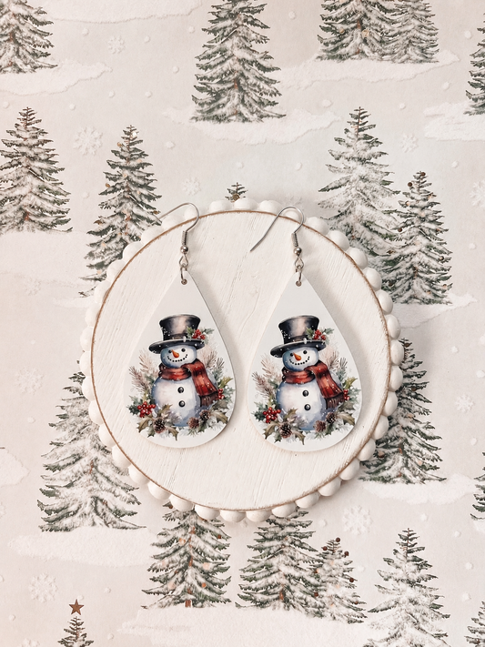 Cozy Snowman Christmas Teardrop Earrings